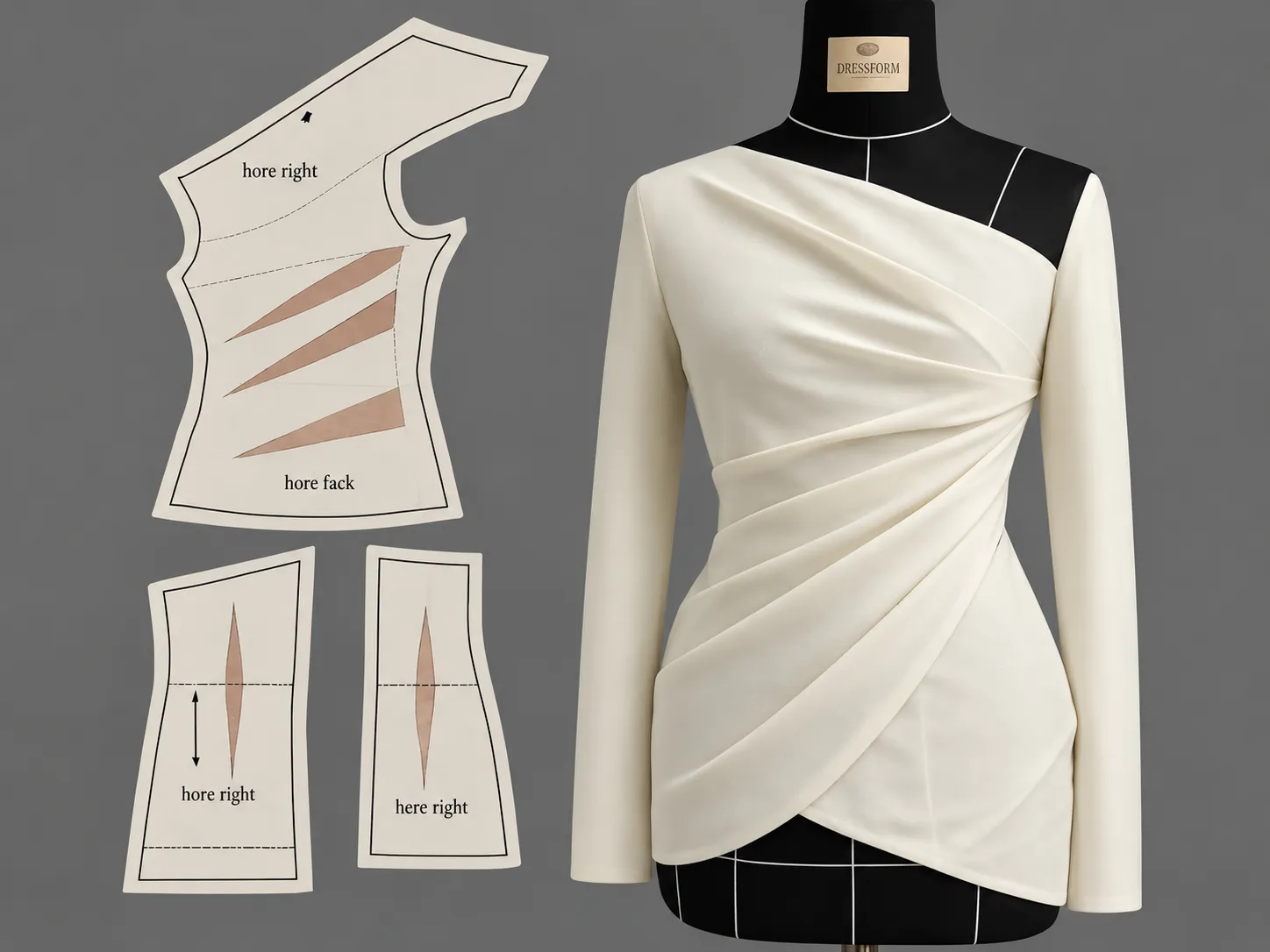 Working garment pattern prepared as a reference for knit garment sampling