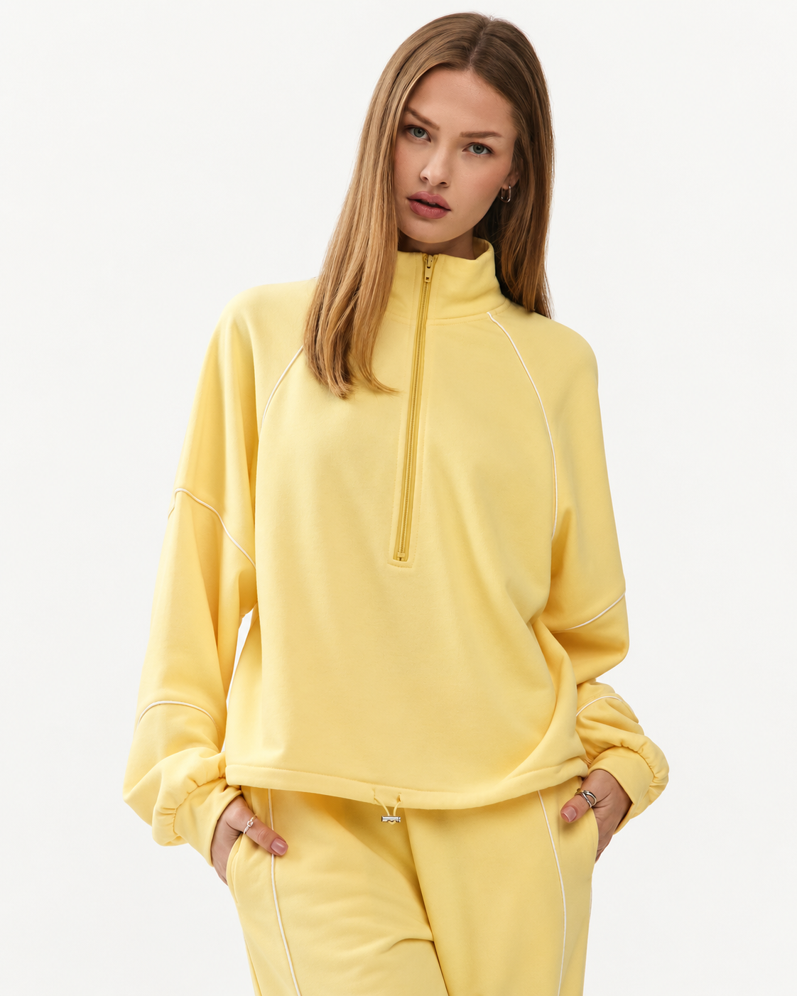 Half-zip sweatshirt product form for knit garment development