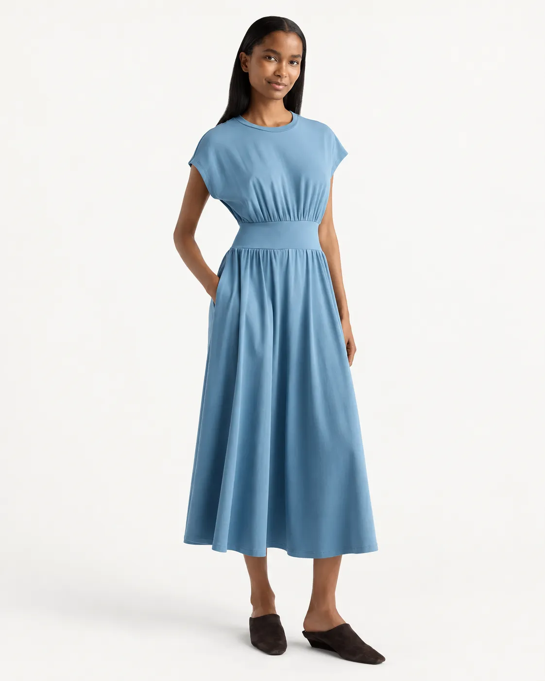 A-line knit dress silhouette for cut-and-sew garment development