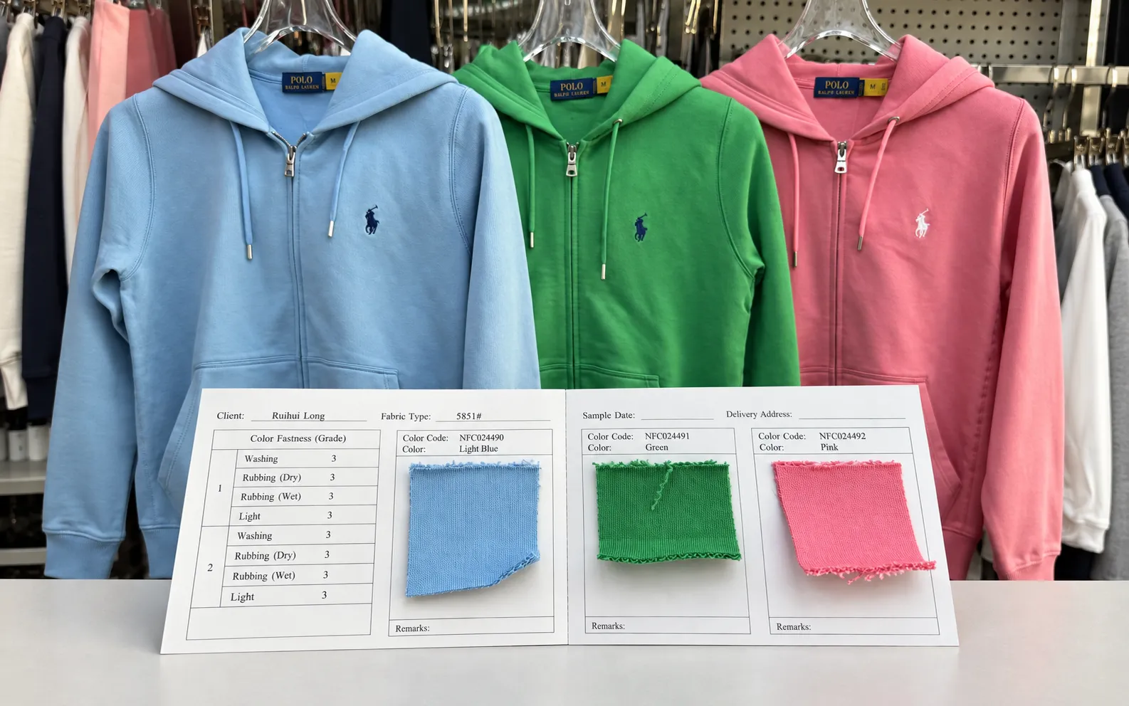 Knit fabric and garment references reviewed for material behavior before pattern development