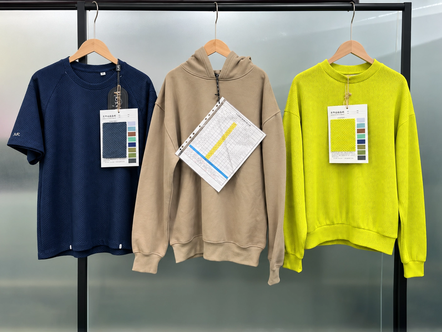 approved cut-and-sew knit apparel garment with measurement material color decoration and packing references
