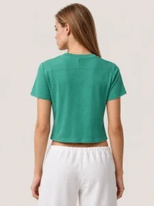 Cropped Crew-Neck Yoke-Seam Graphic Jersey T-Shirt