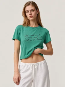 Cropped Crew-Neck Yoke-Seam Graphic Jersey T-Shirt