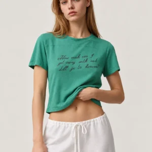 Cropped Crew-Neck Yoke-Seam Graphic Jersey T-Shirt