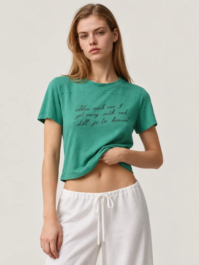 Cropped Crew-Neck Yoke-Seam Graphic Jersey T-Shirt