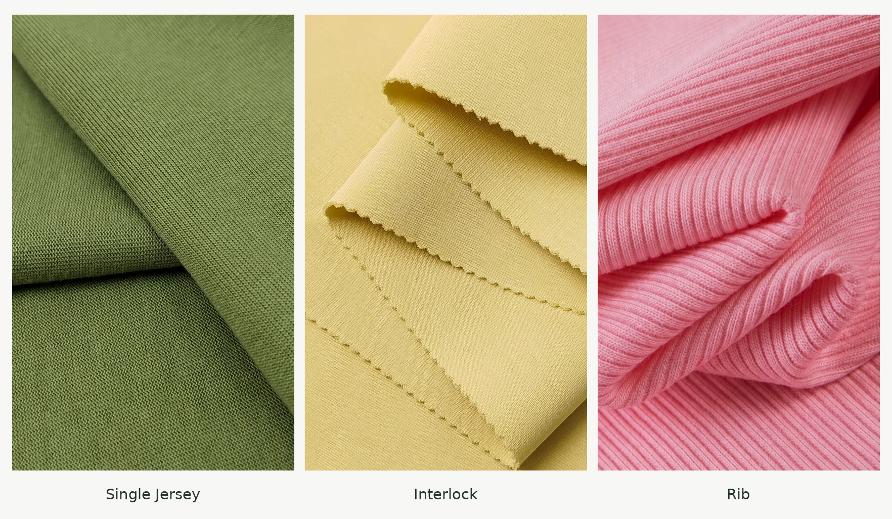 Single jersey, interlock and rib knit fabric comparison