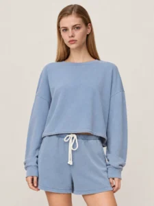 Custom Women’s Washed French Terry Cropped Sweatshirt & Shorts Set