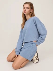 Custom Women’s Washed French Terry Cropped Sweatshirt & Shorts Set