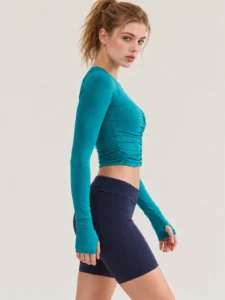 Custom Women’s Ruched Long Sleeve Athletic Top with Thumbholes
