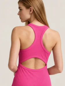 Custom Women’s Ribbed Racerback Maxi Dress with Back Cutout and Side Slit