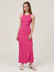 Custom Women’s Ribbed Racerback Maxi Dress with Back Cutout and Side Slit