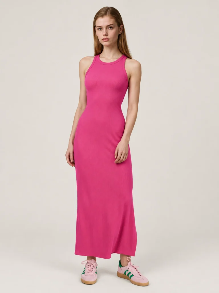 Custom Women’s Ribbed Racerback Maxi Dress with Back Cutout and Side Slit