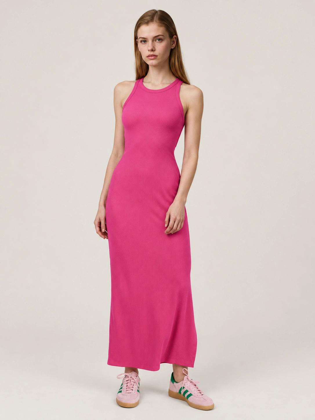 Custom Women’s Ribbed Racerback Maxi Dress with Back Cutout and Side Slit
