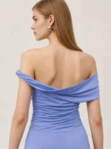 Custom Women’s Asymmetric Off-Shoulder Ruched Knit Maxi Dress