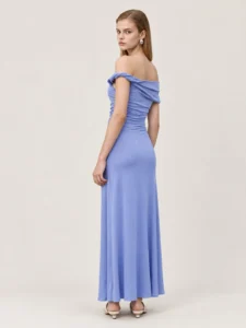 Custom Women’s Asymmetric Off-Shoulder Ruched Knit Maxi Dress