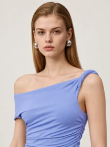 Custom Women’s Asymmetric Off-Shoulder Ruched Knit Maxi Dress
