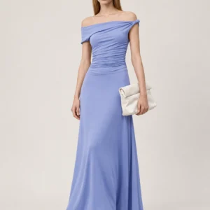 Custom Women's Asymmetric Off-Shoulder Ruched Knit Maxi Dress