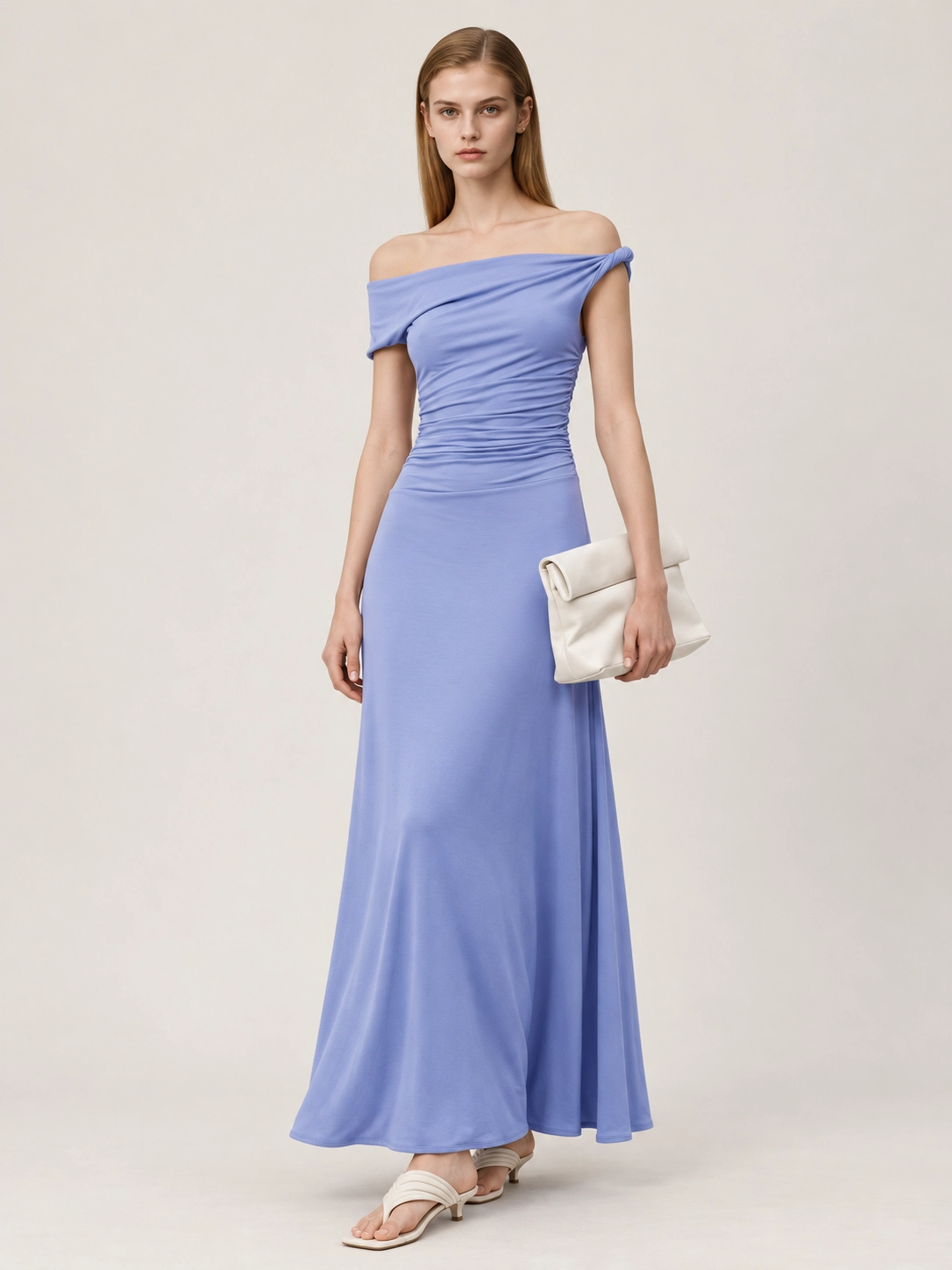 Custom Women’s Asymmetric Off-Shoulder Ruched Knit Maxi Dress