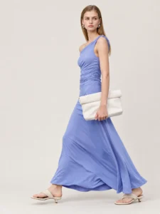Custom Women’s Asymmetric Off-Shoulder Ruched Knit Maxi Dress