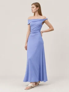 Custom Women’s Asymmetric Off-Shoulder Ruched Knit Maxi Dress