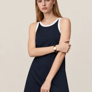 Custom Women's Deep V-Back Knit Mini Dress with Contrast Binding
