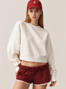 Heavyweight Cropped Drop-Shoulder Double-Knit Sweatshirt
