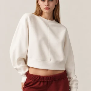 Heavyweight Cropped Drop-Shoulder Double-Knit Sweatshirt
