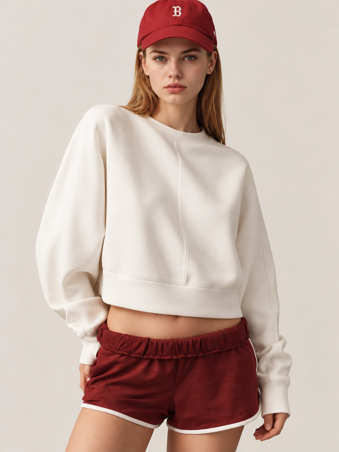 Heavyweight Cropped Drop-Shoulder Double-Knit Sweatshirt