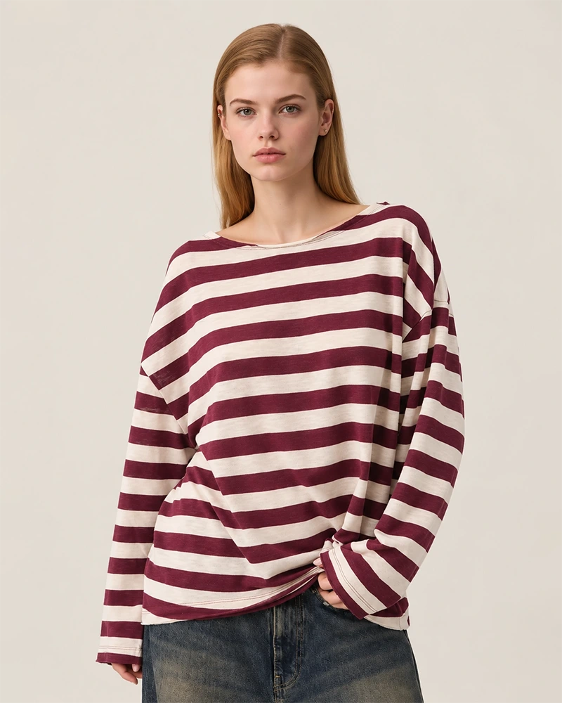 Cut-and-sew knit T-shirt showing silhouette and neckline direction