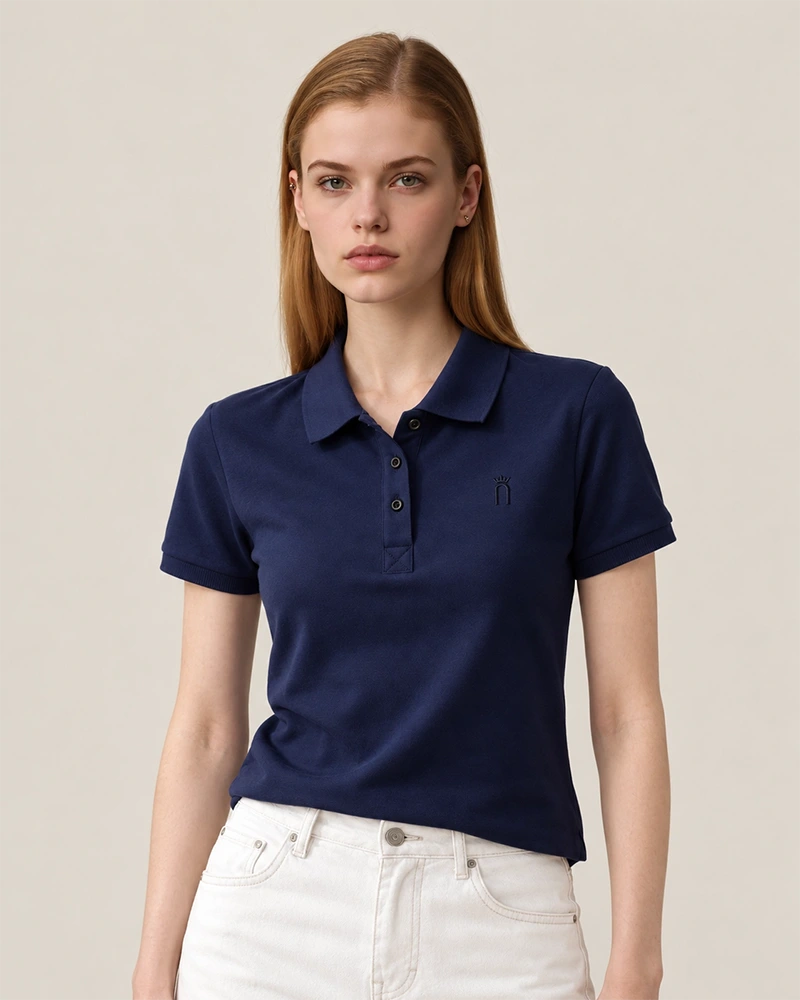 Knit polo shirt showing collar, placket and product construction