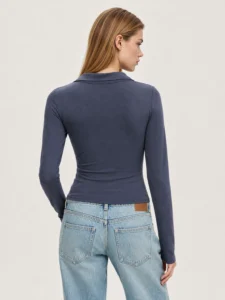 Custom Women’s Fitted Long Sleeve Polo Top with Ruched Button Placket