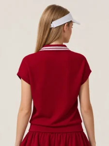 Custom Women’s Textured V-Neck Tennis Polo Shirt with Ribbed Hem