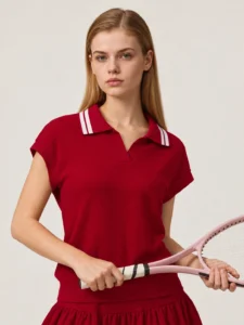 Custom Women’s Textured V-Neck Tennis Polo Shirt with Ribbed Hem