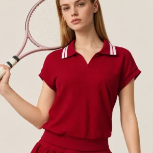 Custom Women's Textured V-Neck Tennis Polo Shirt with Ribbed Hem