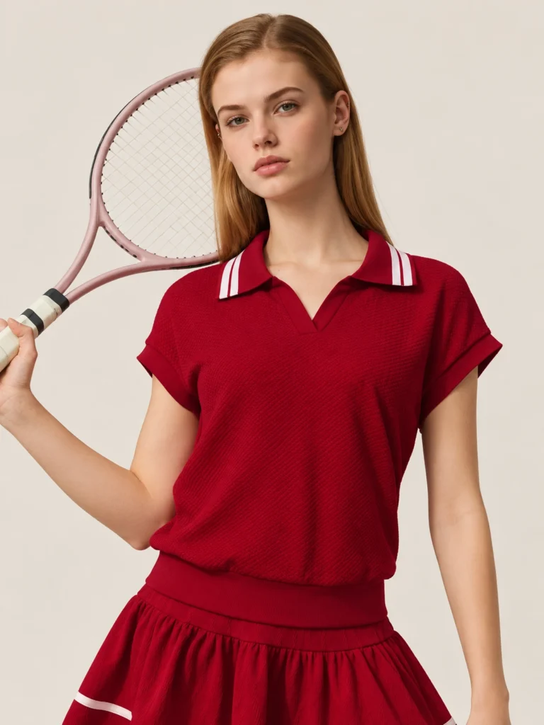 Custom Women’s Textured V-Neck Tennis Polo Shirt with Ribbed Hem
