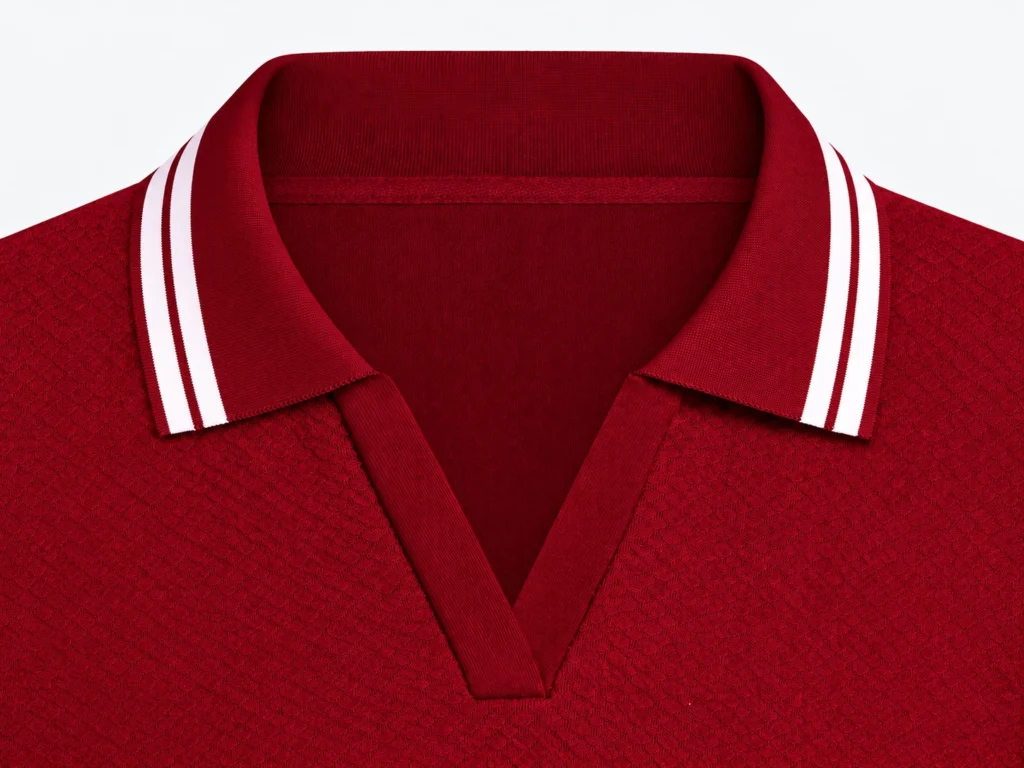 Contrast-Tipped Polo Collar & Open V-Placket