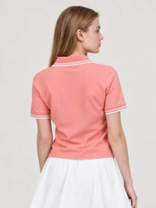 Custom Women’s Cropped Pique Polo Shirt with Contrast Tipped Collar