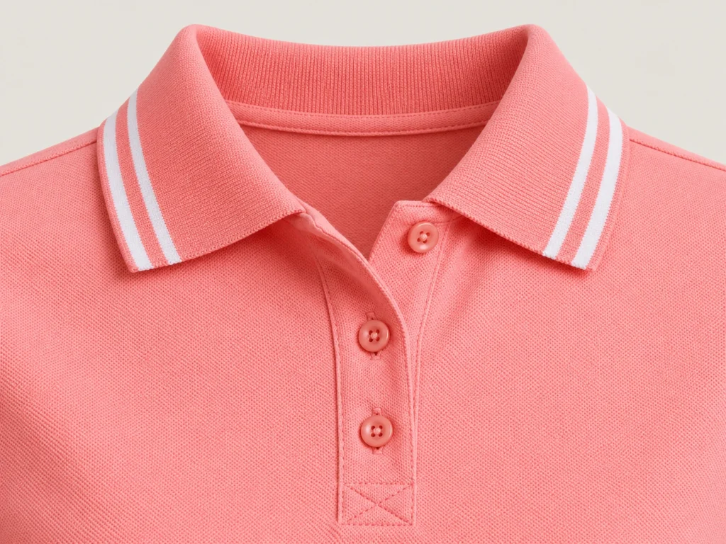 Contrast-Tipped Ribbed Collar & Three-Button Placket