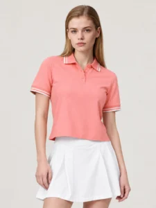 Custom Women’s Cropped Pique Polo Shirt with Contrast Tipped Collar