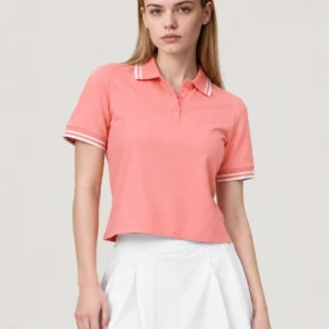 Custom Women's Cropped Pique Polo Shirt with Contrast Tipped Collar