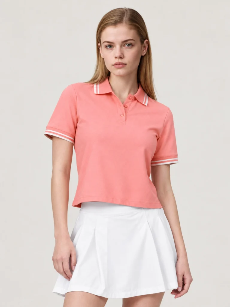 Custom Women’s Cropped Pique Polo Shirt with Contrast Tipped Collar