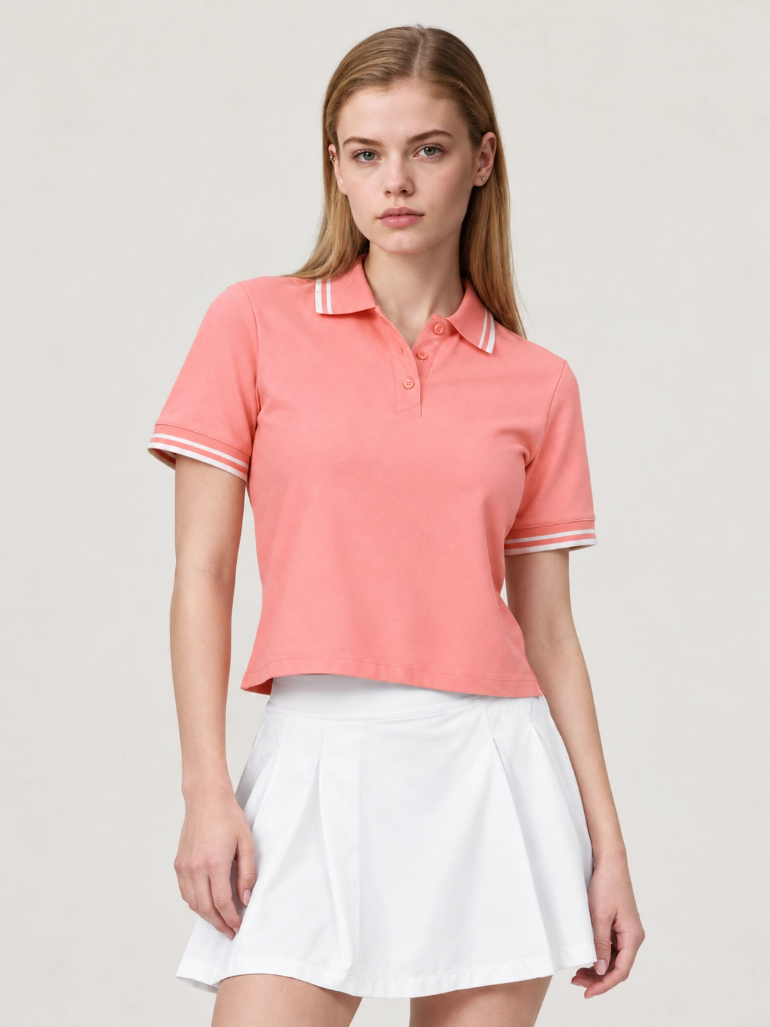 Custom Women’s Cropped Pique Polo Shirt with Contrast Tipped Collar