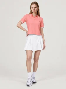 Custom Women’s Cropped Pique Polo Shirt with Contrast Tipped Collar