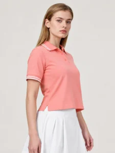 Custom Women’s Cropped Pique Polo Shirt with Contrast Tipped Collar