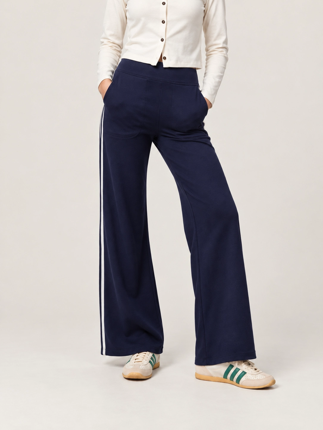 Custom Women’s Wide Leg Track Pants with Double Side Stripes