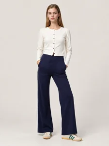 Custom Women’s Wide Leg Track Pants with Double Side Stripes