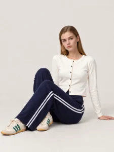 Custom Women’s Wide Leg Track Pants with Double Side Stripes
