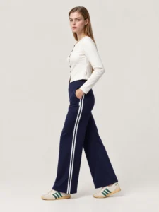 Custom Women’s Wide Leg Track Pants with Double Side Stripes