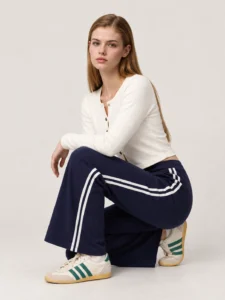 Custom Women’s Wide Leg Track Pants with Double Side Stripes