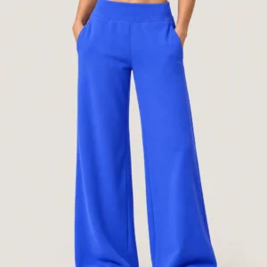 Custom Women's Wide Leg Sweatpants with Ribbed Waistband and Side Pockets